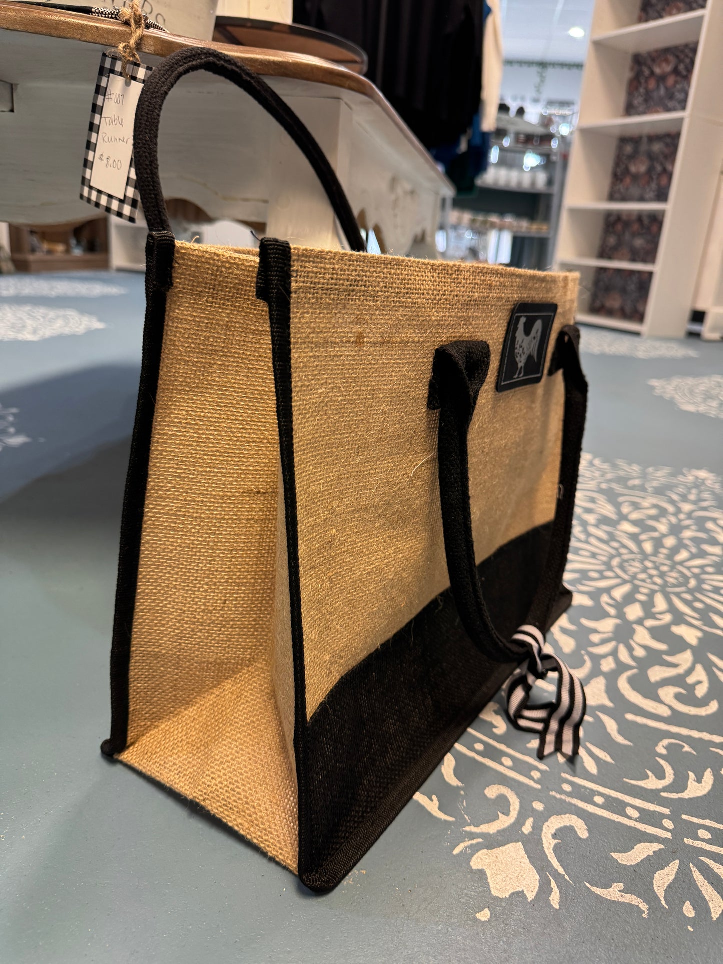 Jute Market Tote Bag with Black Trim