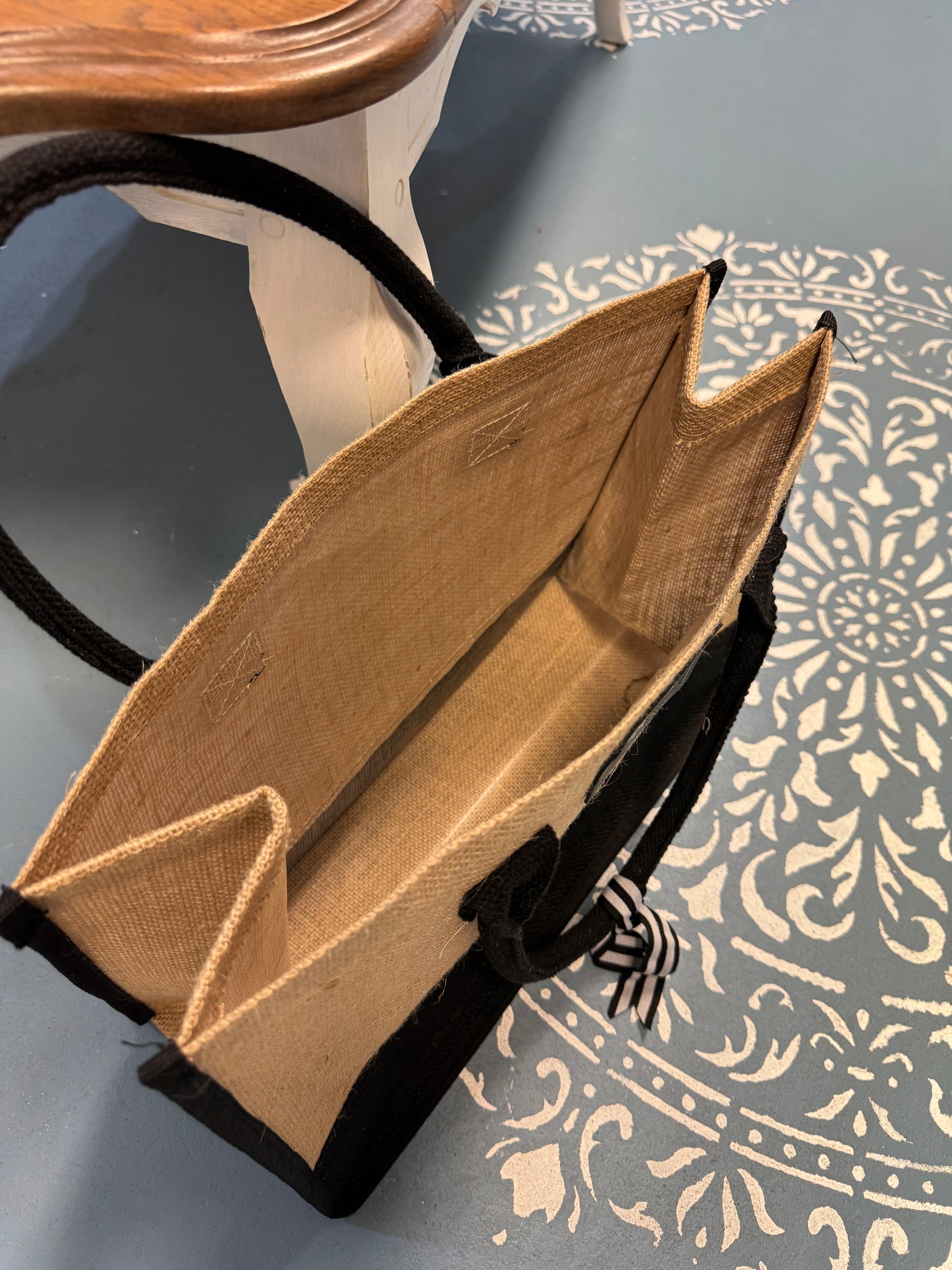 Jute Market Tote Bag with Black Trim