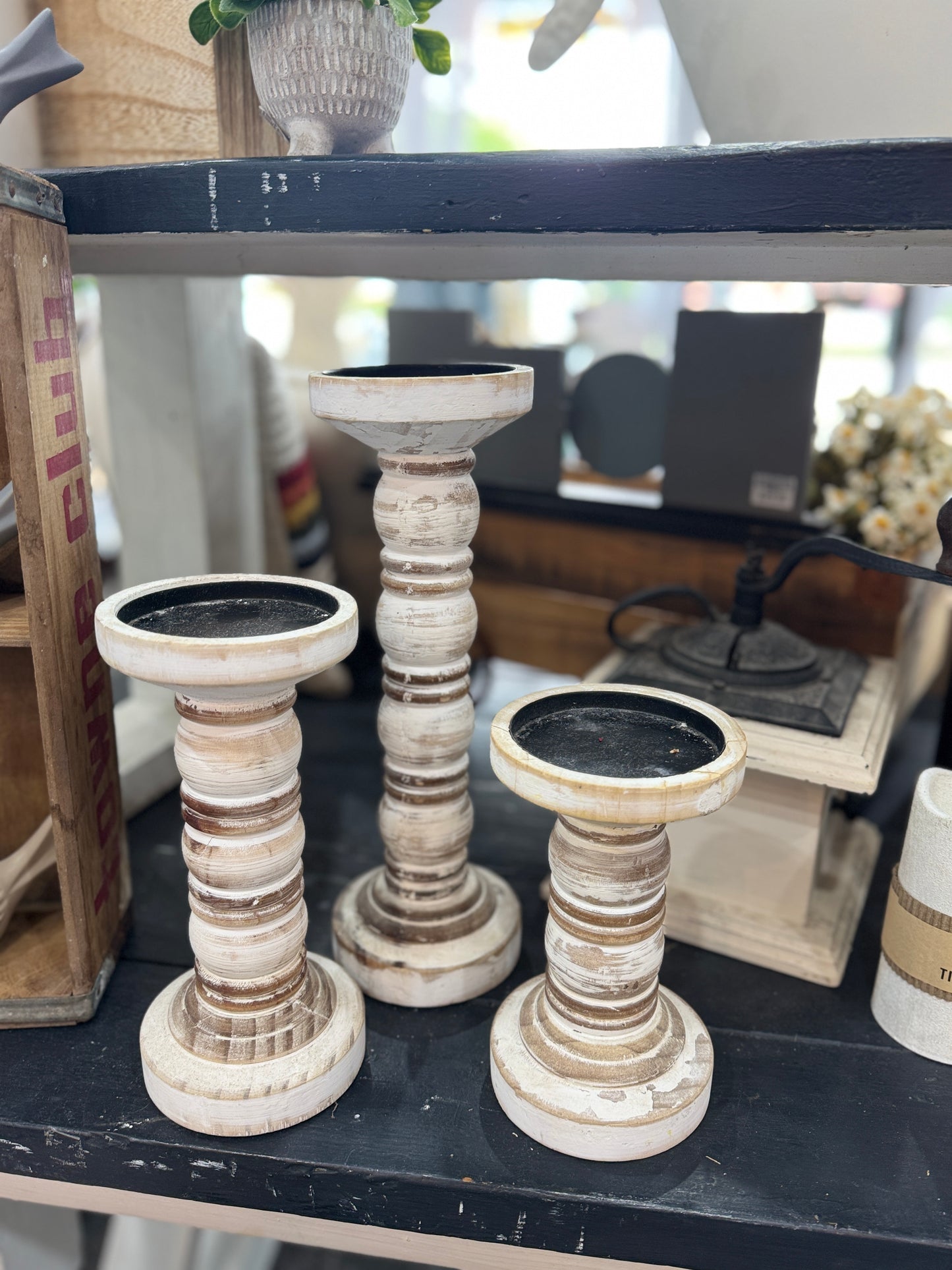 Rustic Distressed Wooden Candle Holder – 8"