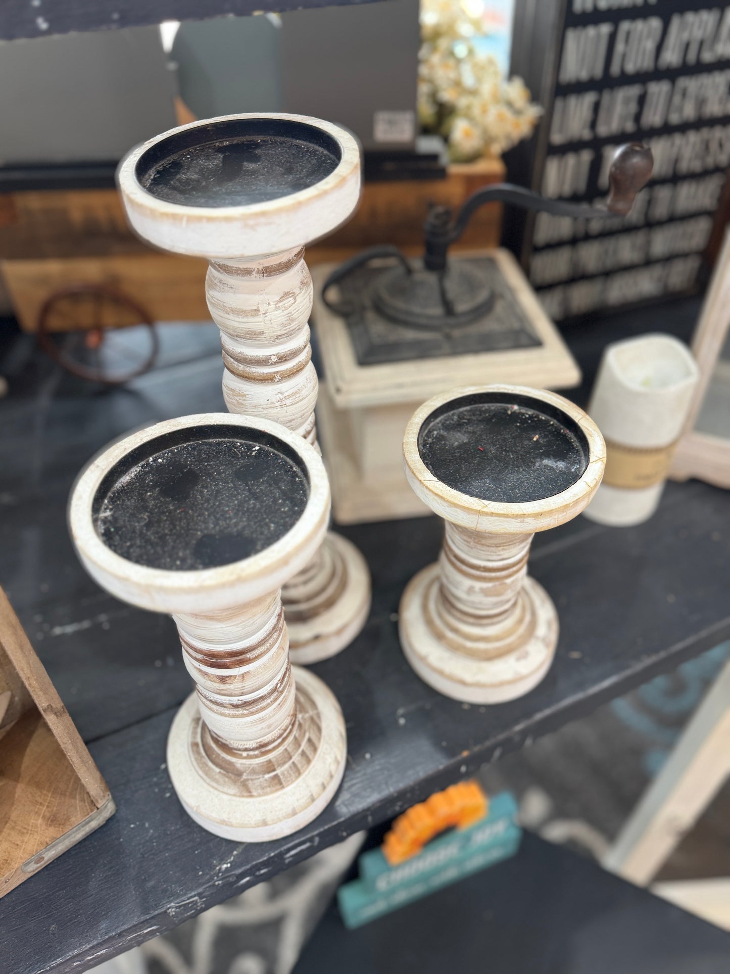 Rustic Distressed Wooden Candle Holder – 8"