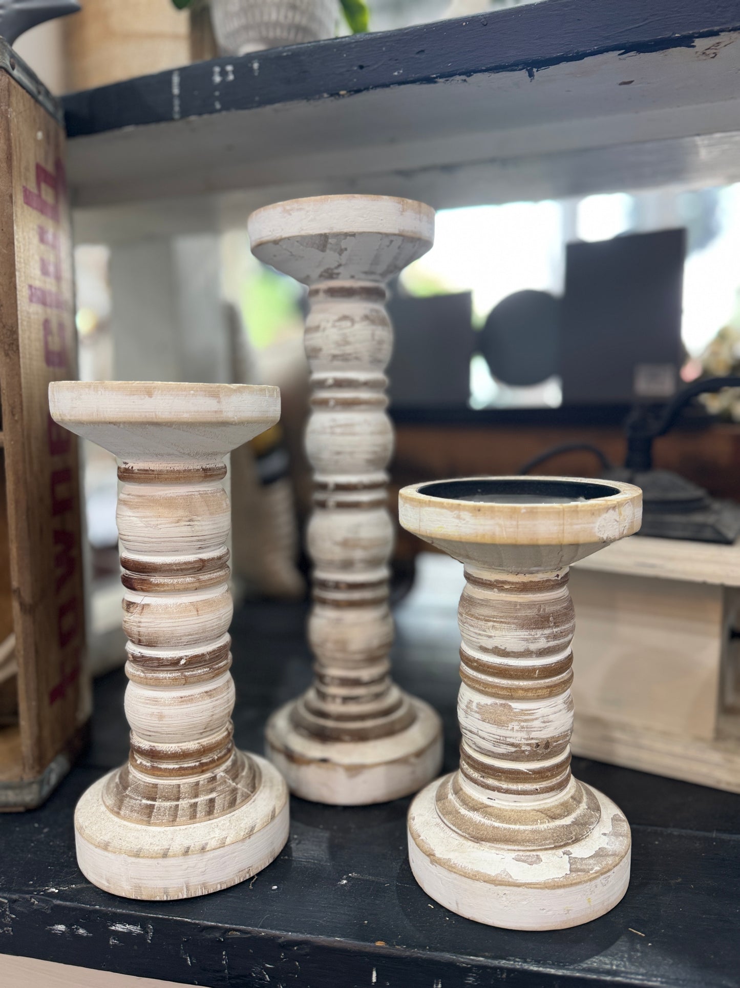 Rustic Distressed Wooden Candle Holder – 14"