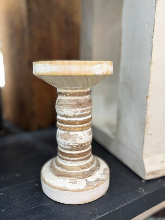 Rustic Distressed Wooden Candle Holder – 8"