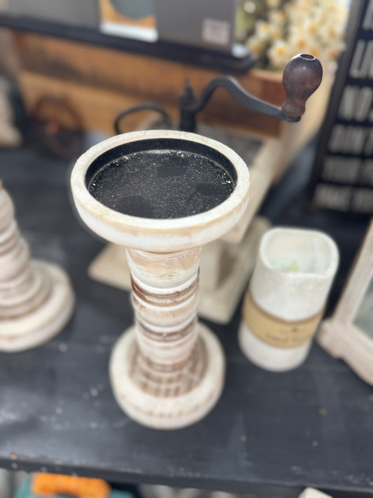 Rustic Distressed Wooden Candle Holder – 10"