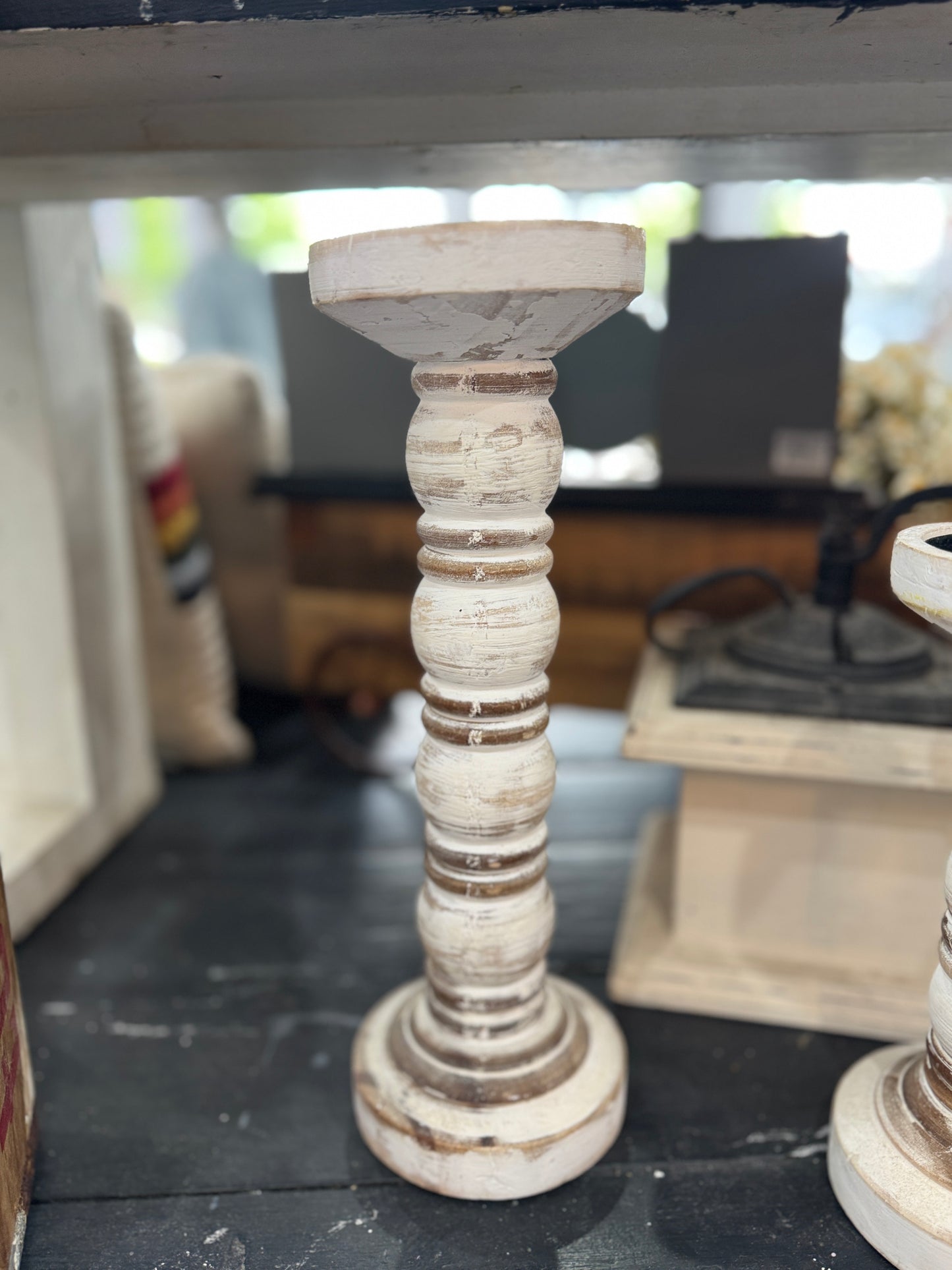 Rustic Distressed Wooden Candle Holder – 14"