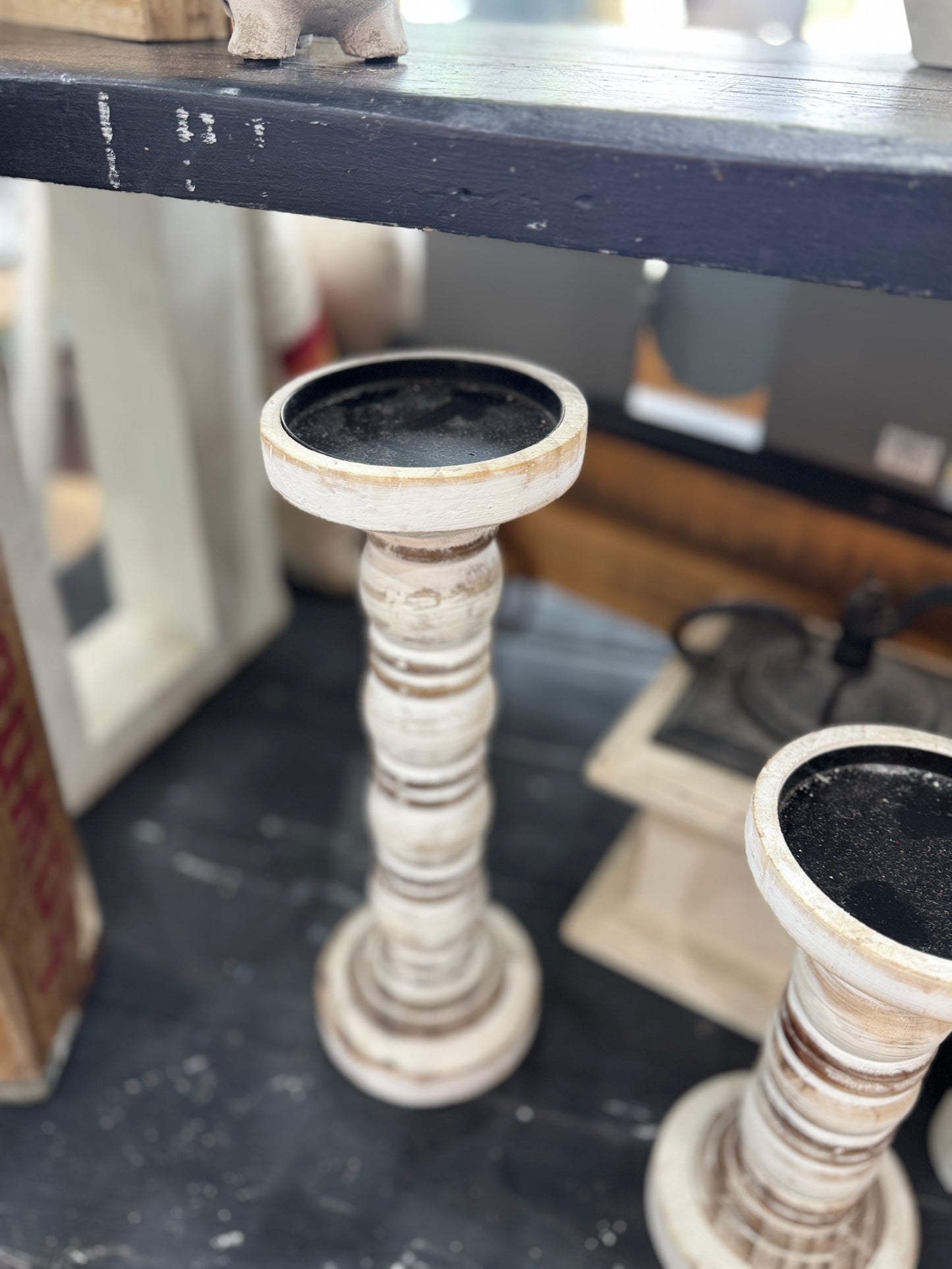 Rustic Distressed Wooden Candle Holder – 14"