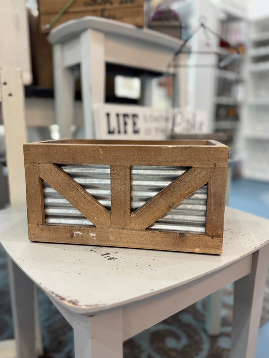 Rustic Wood & Galvanized Metal Storage Crate