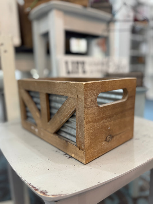 Rustic Wood & Galvanized Metal Storage Crate