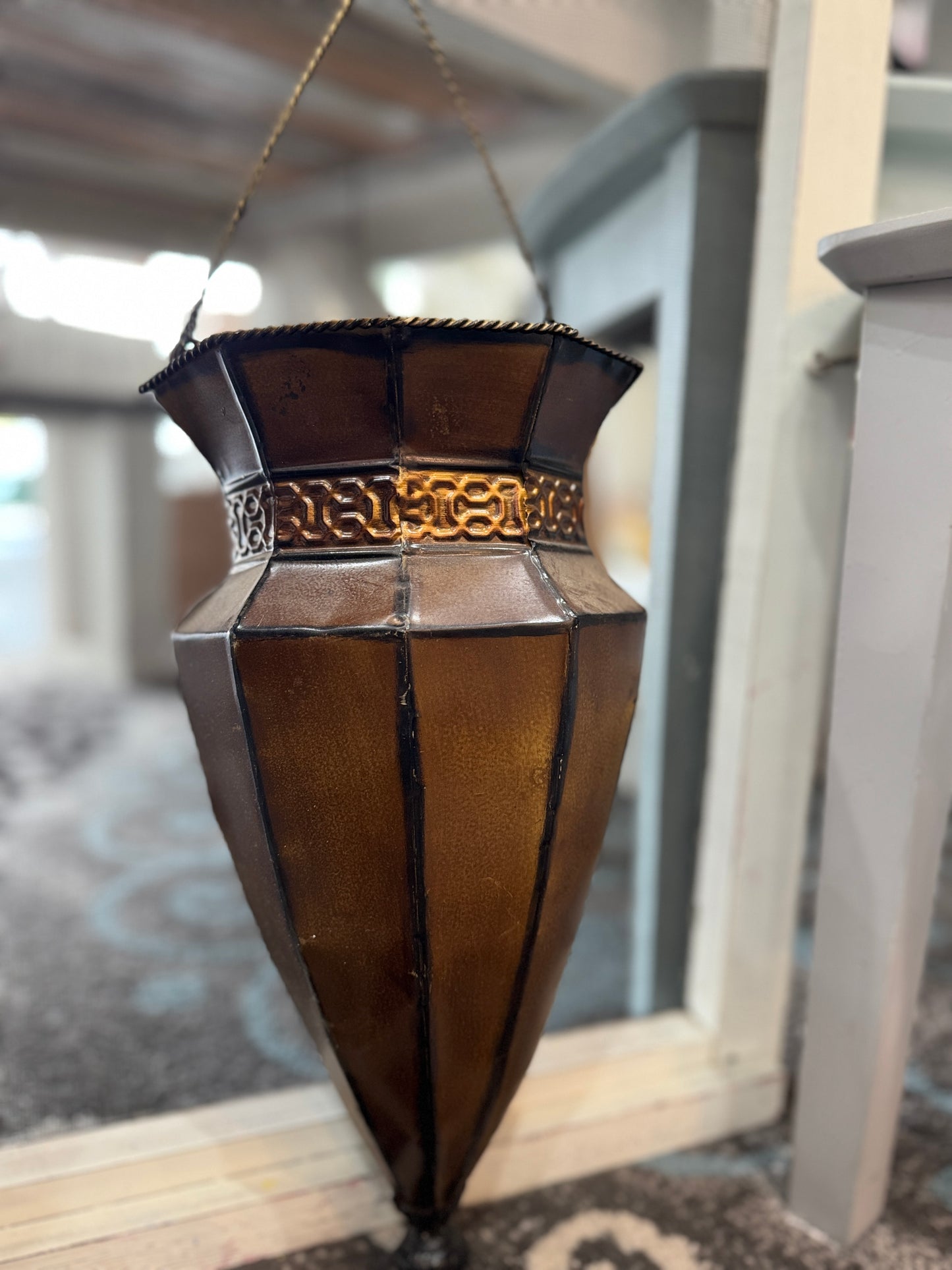Vintage Hanging Metal Wall Pocket Planter - 23"