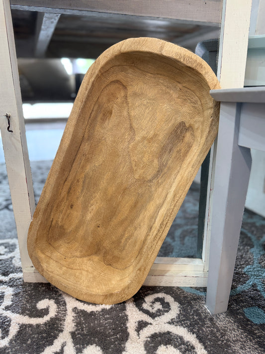 Vintage Hand-Carved Wooden Dough Bowl Tray - 22"