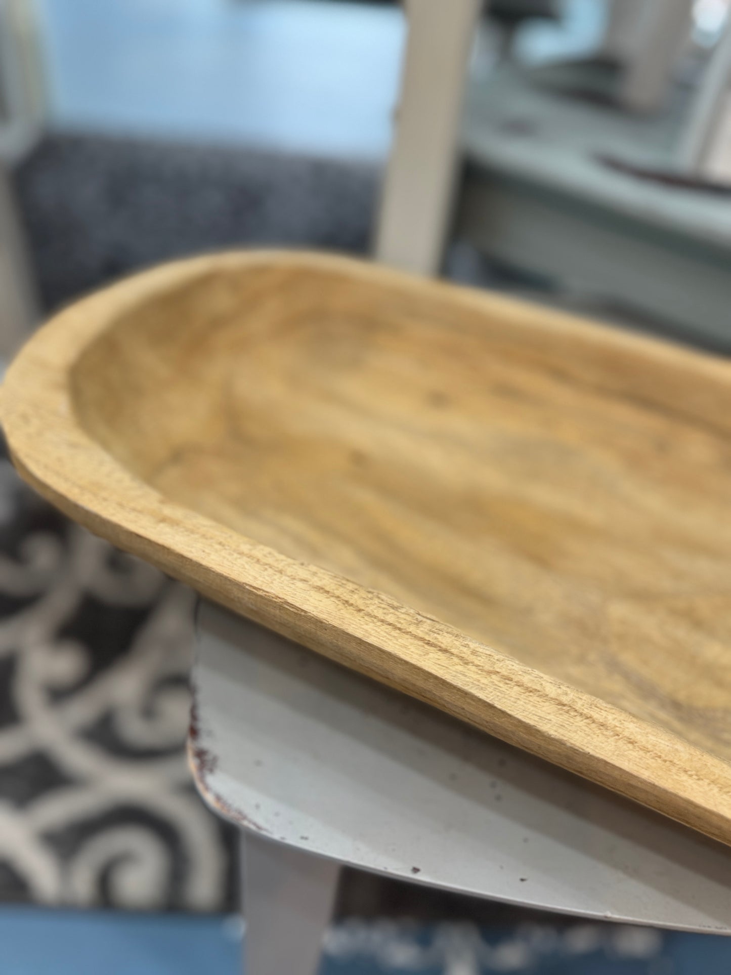 Vintage Hand-Carved Wooden Dough Bowl Tray - 22"