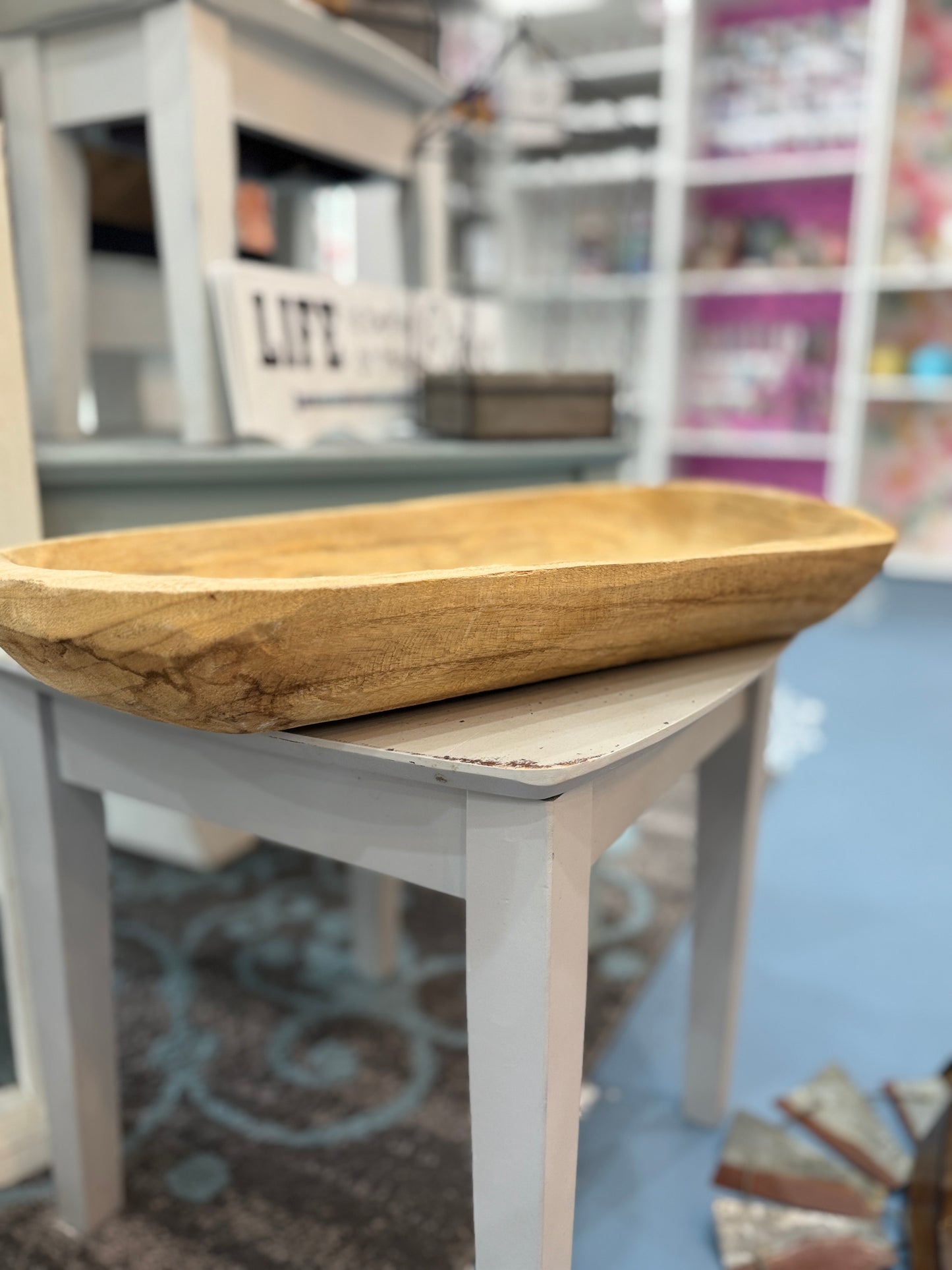 Vintage Hand-Carved Wooden Dough Bowl Tray - 22"