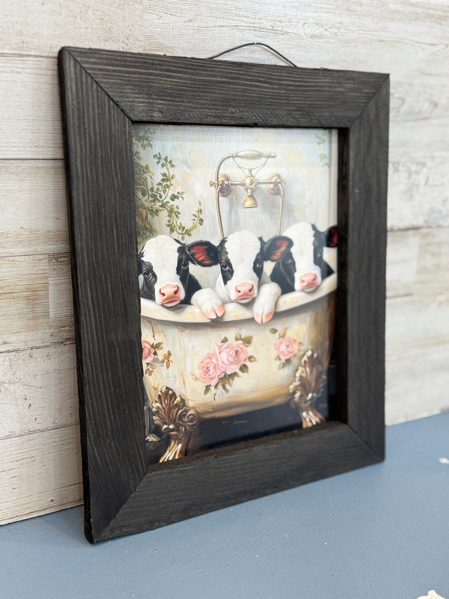 Bath Time Calves Framed Wall Art 8x10