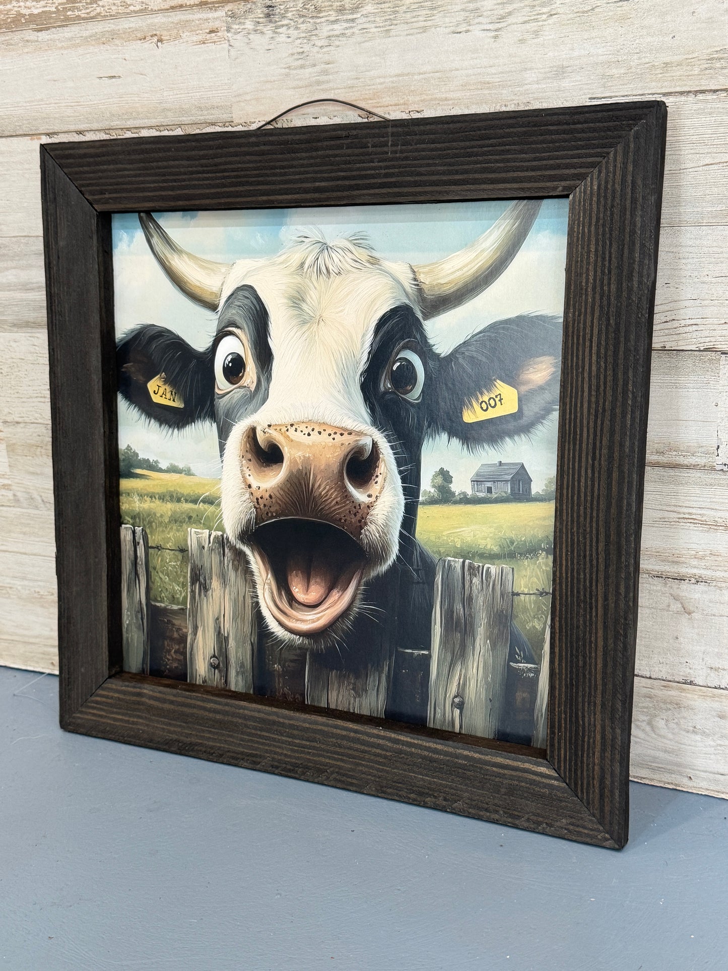 Silly Smiling Cow Framed Wall Art 12x12