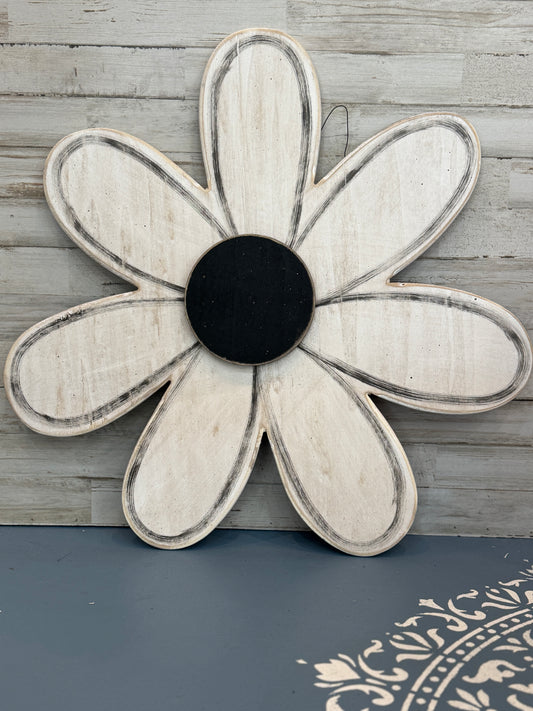 Distressed White Wooden Daisy Wall Hanging | Rustic Farmhouse Flower Decor