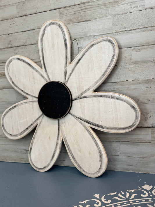Distressed White Wooden Daisy Wall Hanging | Rustic Farmhouse Flower Decor