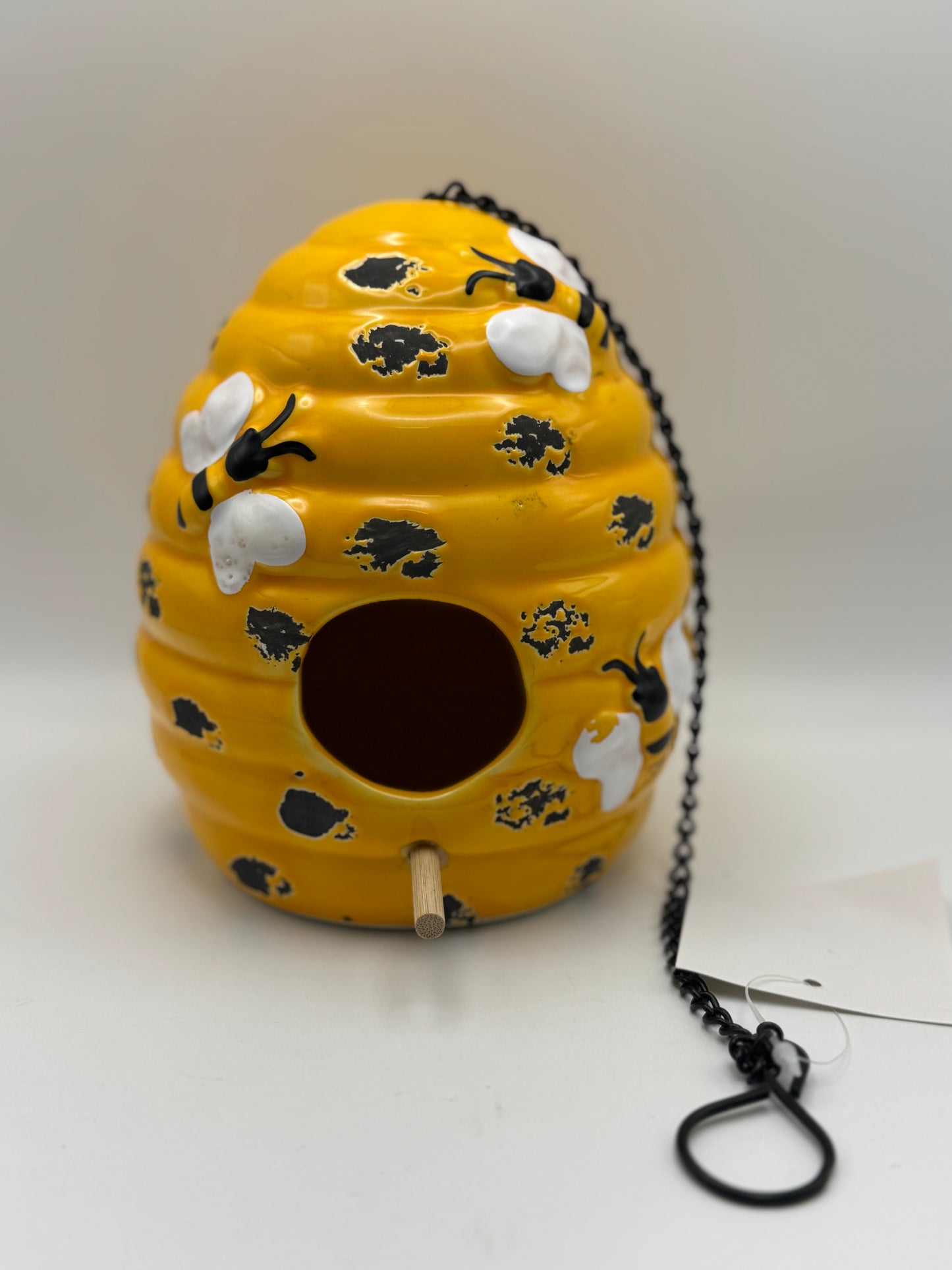 Bee Skep Ceramic Birdhouse with Hanging Chain - Yellow
