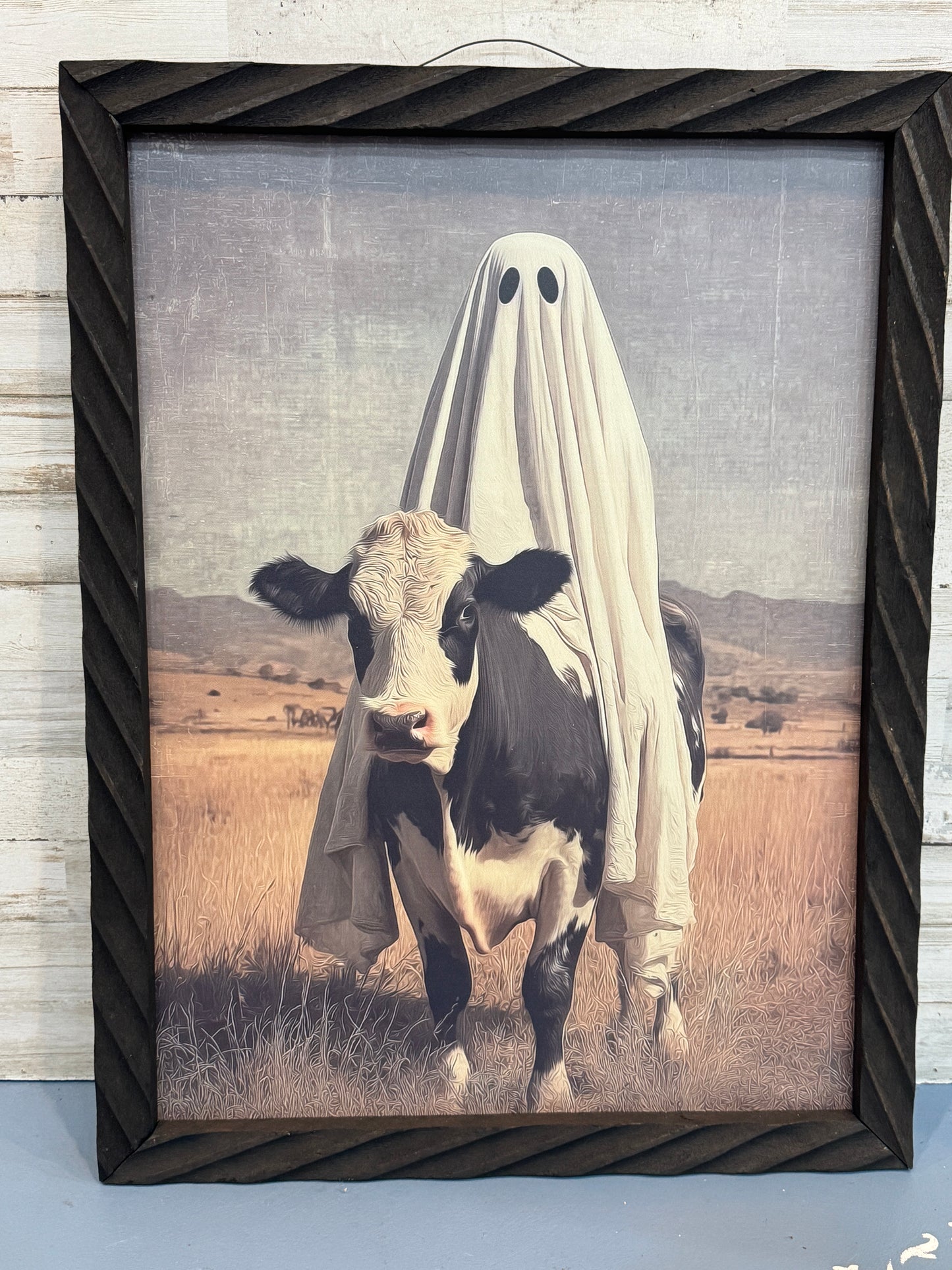 Ghost Cow Framed Halloween Wall Art – 18x24