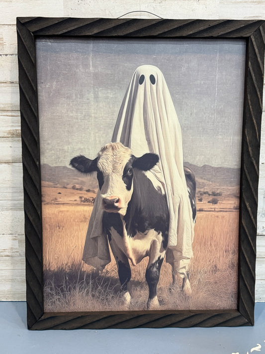 Ghost Cow Framed Halloween Wall Art – 18x24