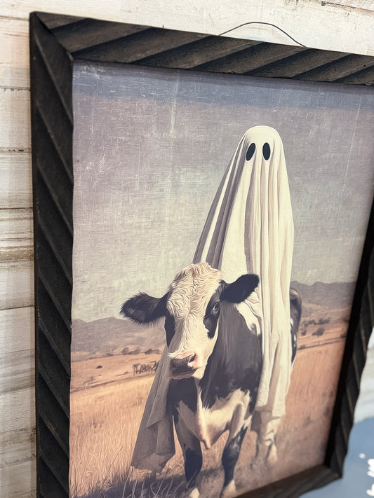 Ghost Cow Framed Halloween Wall Art – 18x24