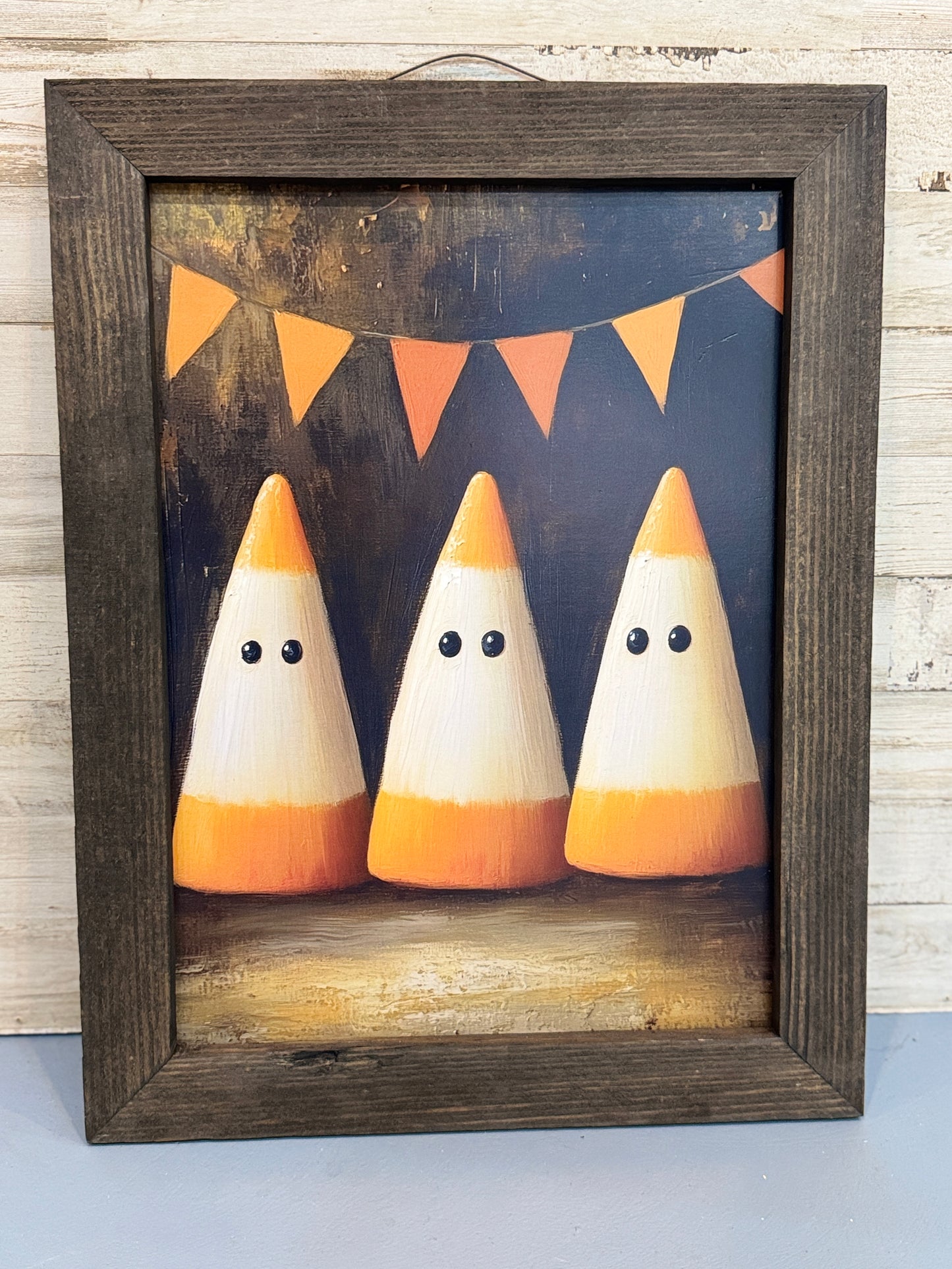 Candy Corn Ghost Trio Framed Halloween Wall Art – 12x16