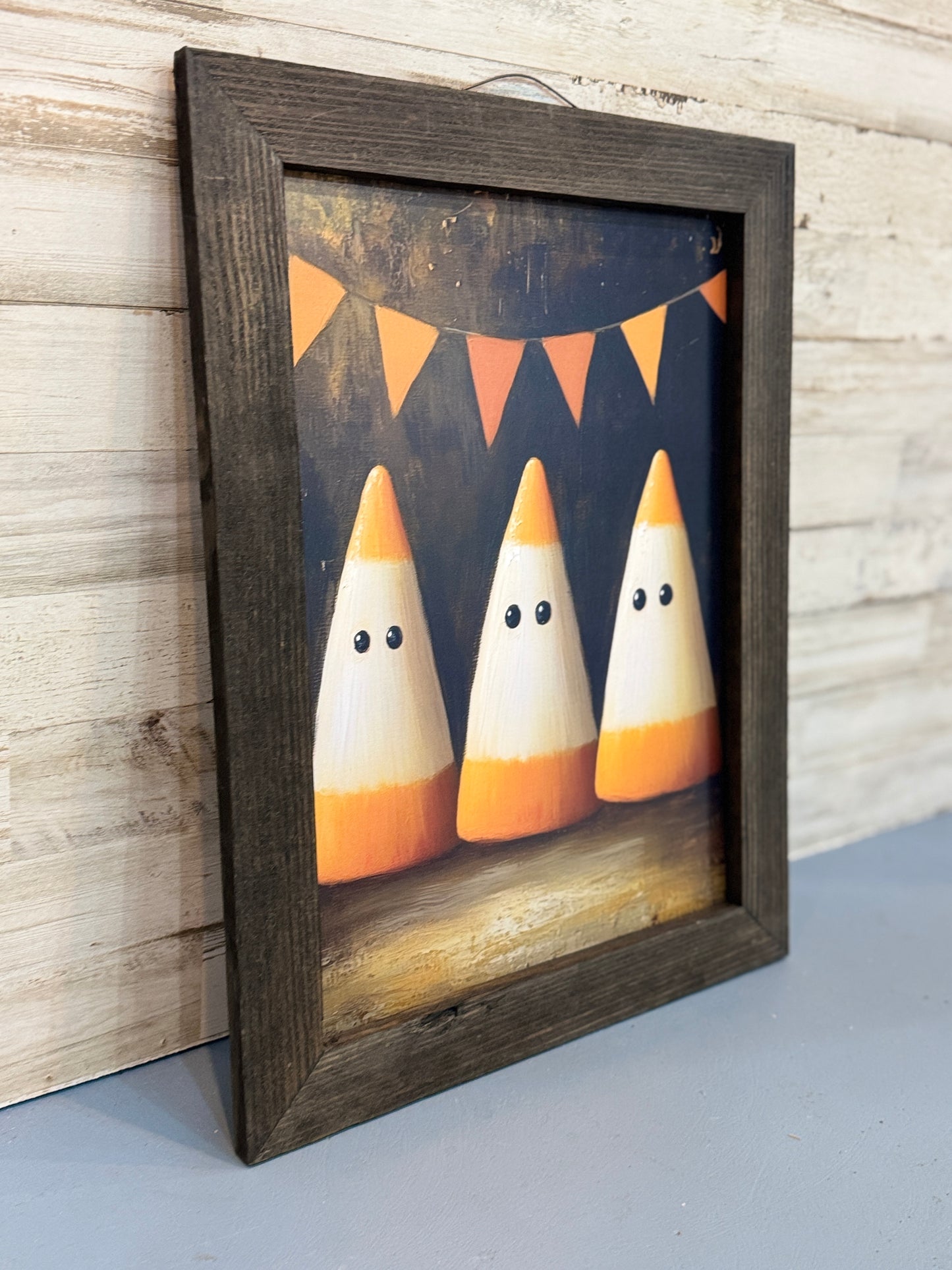 Candy Corn Ghost Trio Framed Halloween Wall Art – 12x16