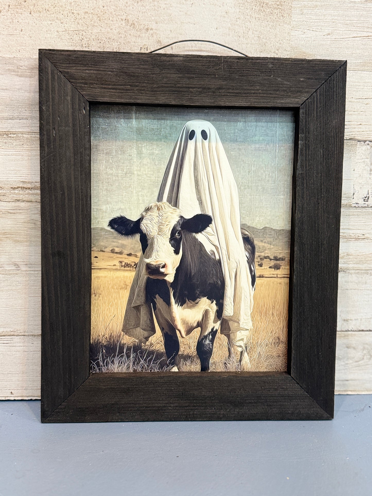 Ghost Cow Framed Halloween Wall Art – 8x10
