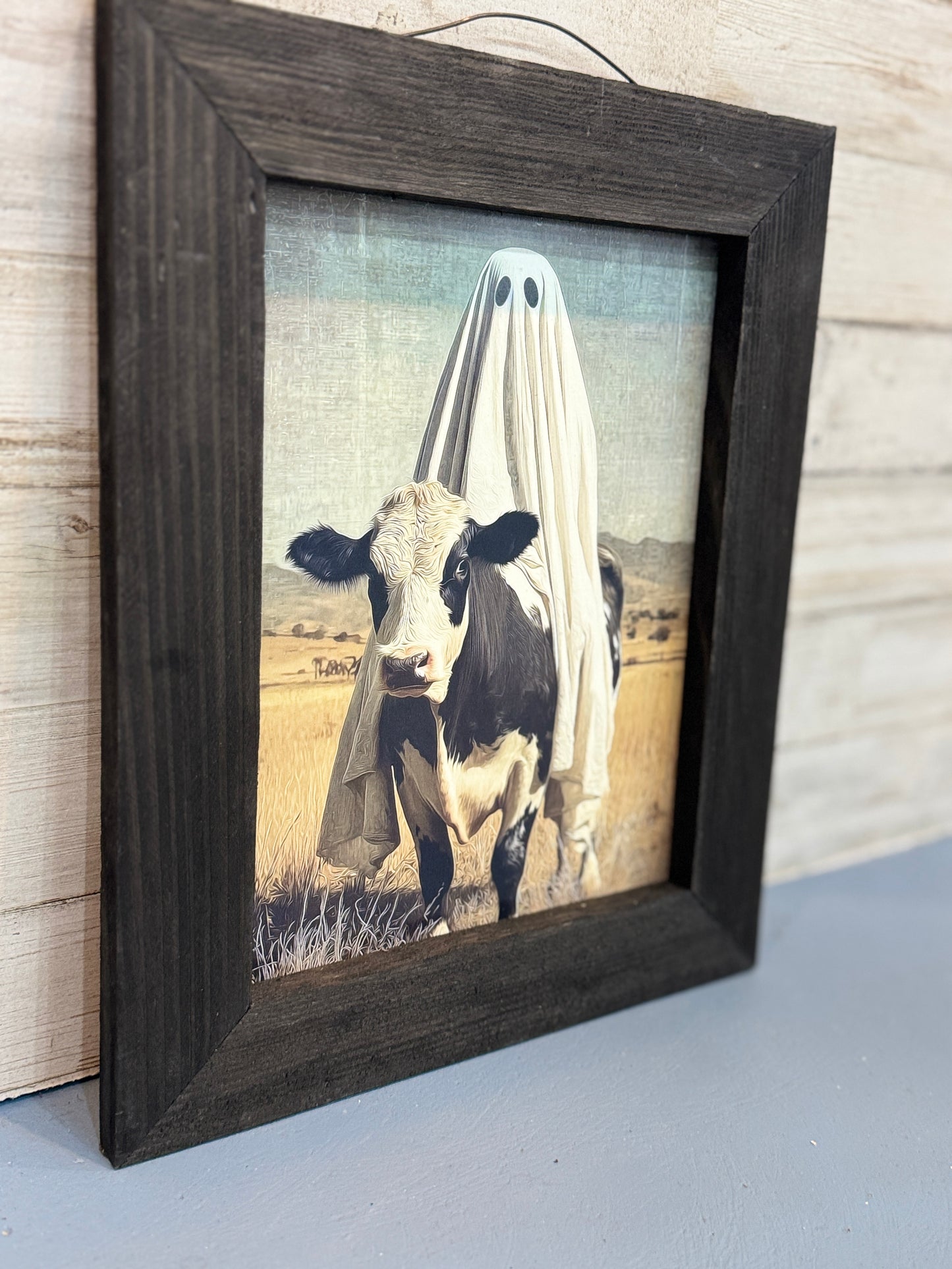 Ghost Cow Framed Halloween Wall Art – 8x10