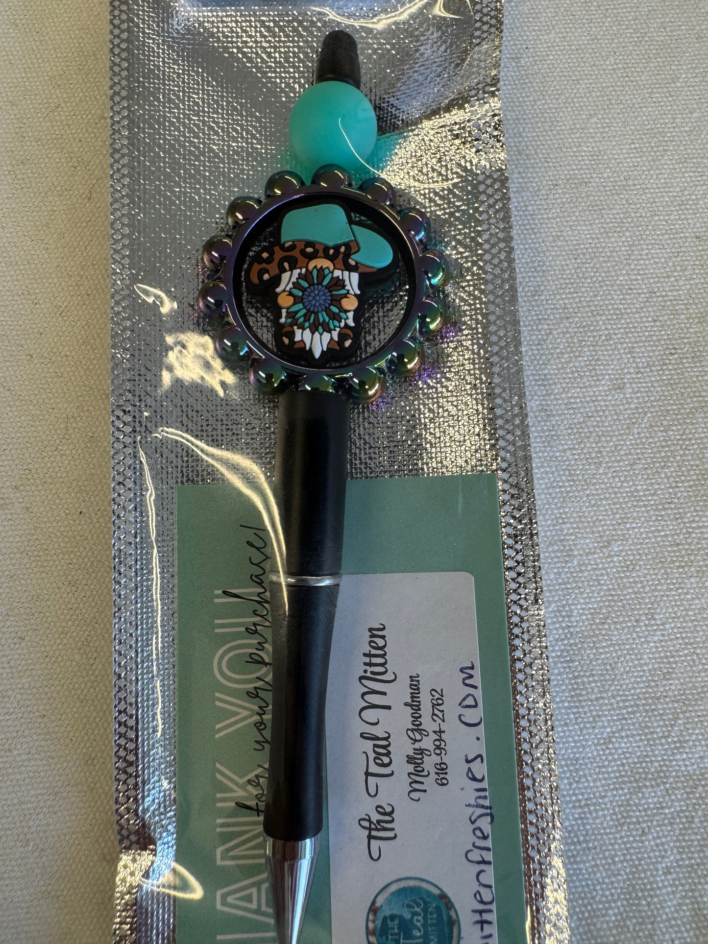 Pen - Teal Cowboy Gnome - Black Ink