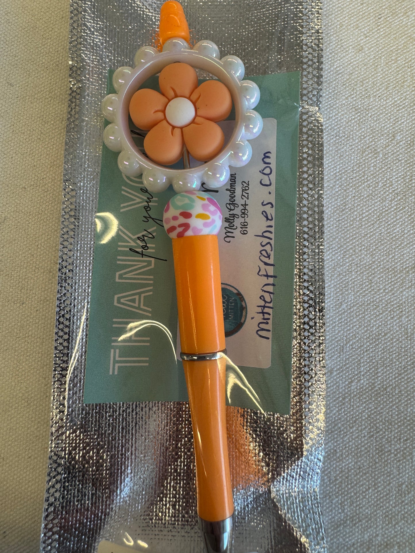 Pen - Orange Flower - Black Ink