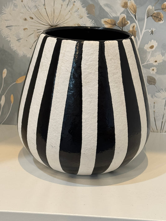Black & White Striped Decorative Vase – 7.5"