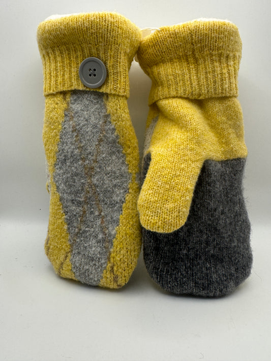 Eleanor – Handmade Repurposed Sweater Mittens – Mustard & Gray