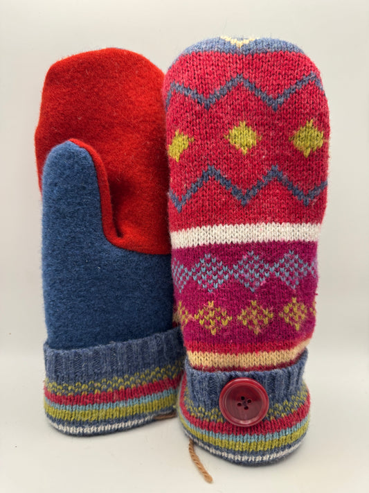 Eleanor – Handmade Repurposed Sweater Mittens – Colorful Nordic Pattern