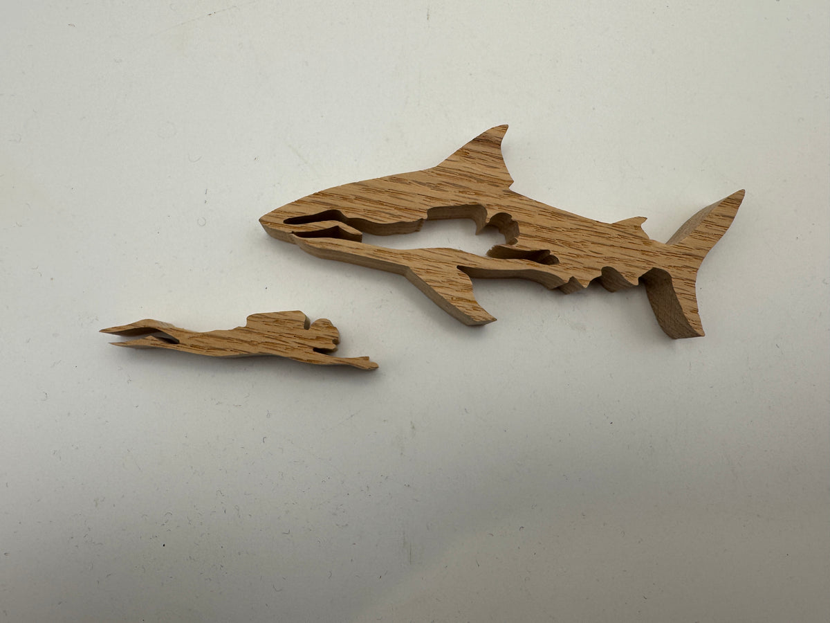 Handmade Wooden Shark with Michigan Great Lakes Design – 5"