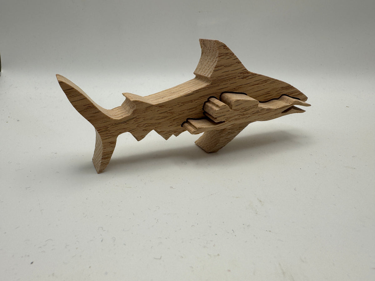 Handmade Wooden Shark with Michigan Great Lakes Design – 5"