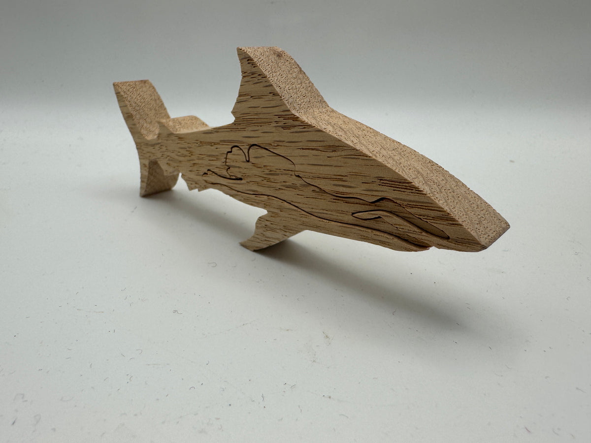 Handmade Wooden Shark with Michigan Great Lakes Design – 5"