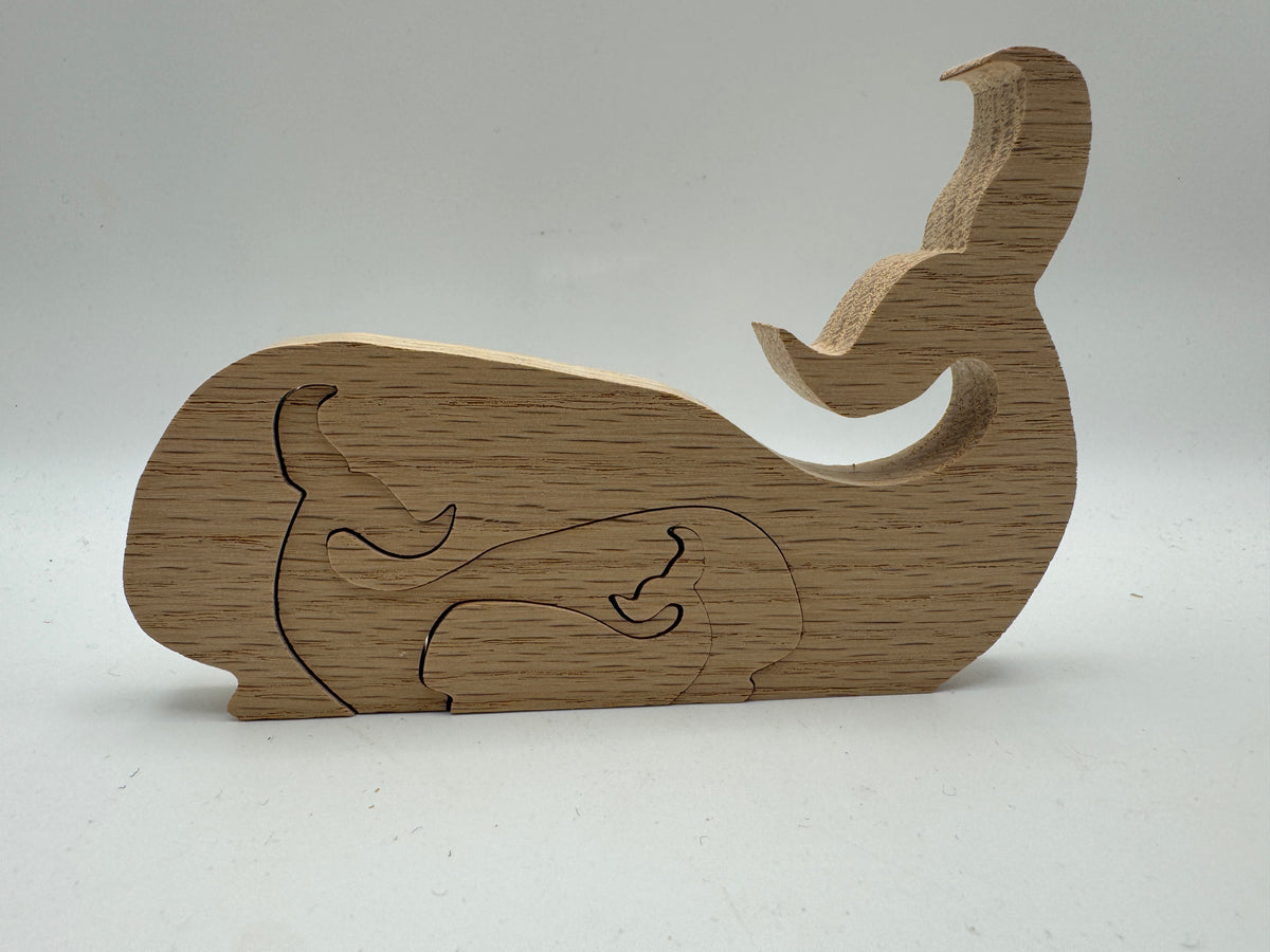 Handmade Wooden Whale & Baby Whale Decor – 5"