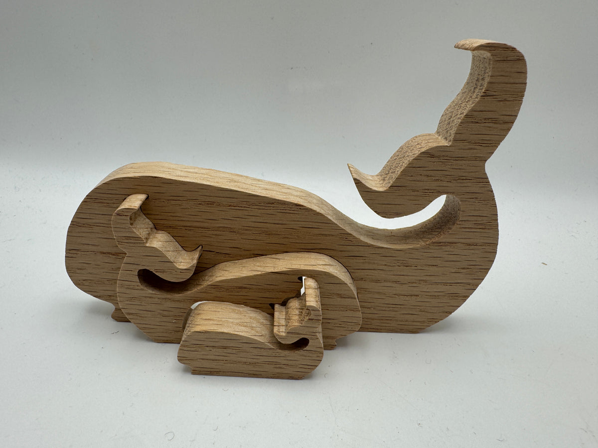 Handmade Wooden Whale & Baby Whale Decor – 5"