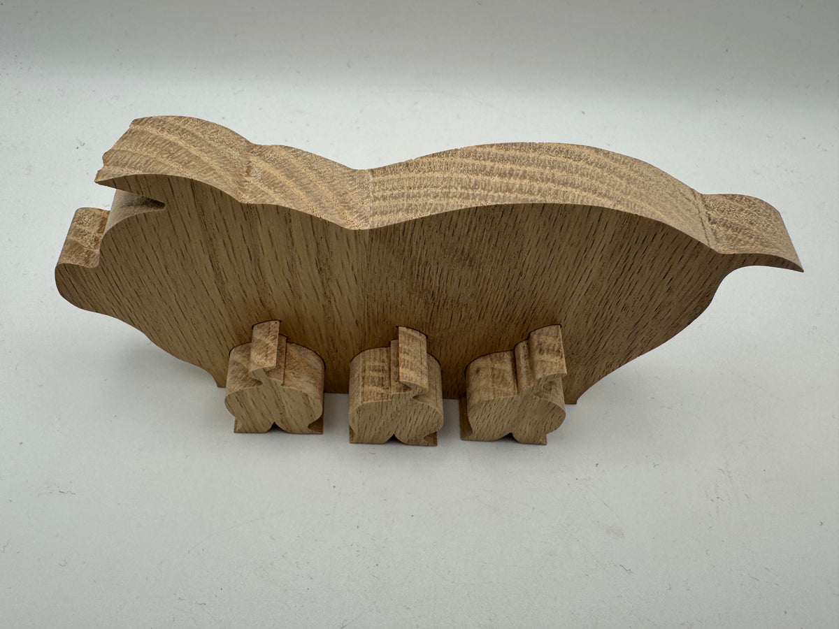 Handmade Wooden Mama Pig & Three Piglets Decor – 6"