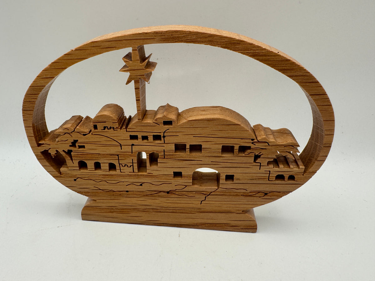 Handmade Wooden Bethlehem Nativity Scene – 5"