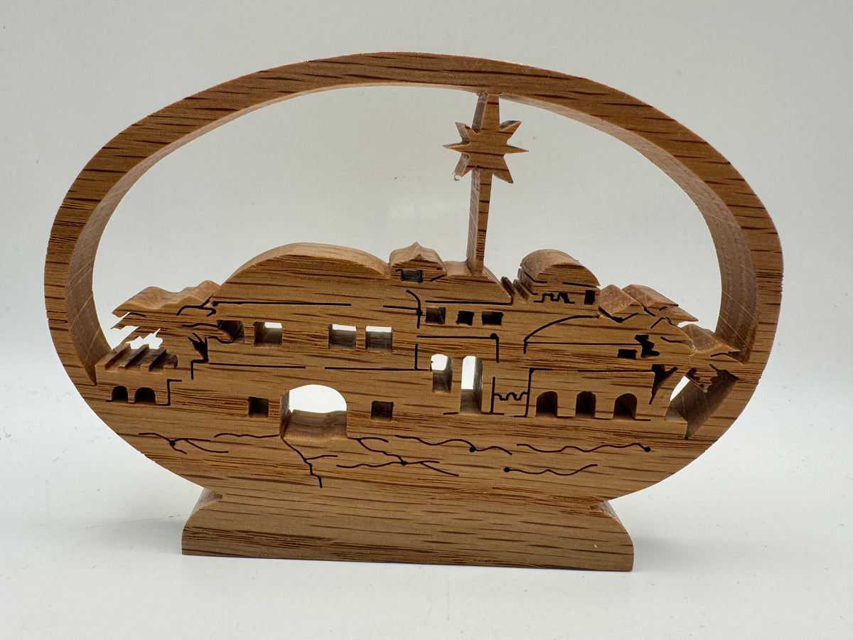 Handmade Wooden Bethlehem Nativity Scene – 5"