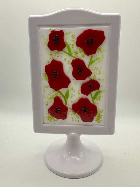 Beths glass creations - Red Poppies Framed Glass Art