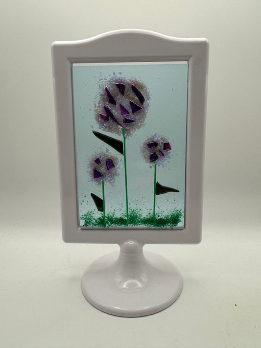 Beths glass creations - Purple Flowers Framed Glass Art