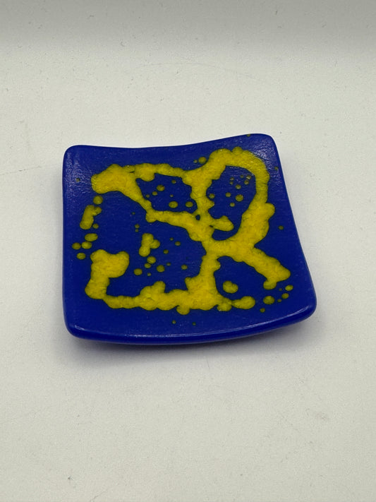 Beths glass creations Ring dish - Blue & Yellow Abstract