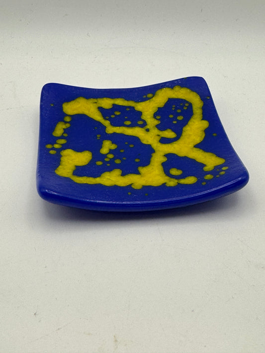 Beths glass creations Ring dish - Blue & Yellow Abstract