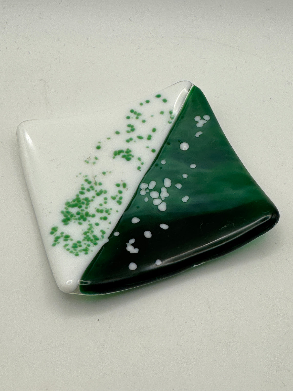 Beths glass creations Ring dish - Green & White