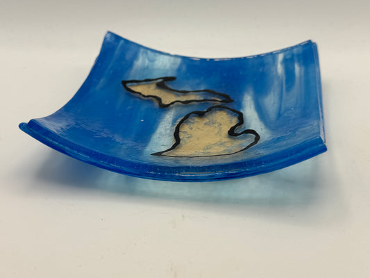 Beth’s Glass Creations – Michigan Blue & Gold Fused Glass Trinket Dish