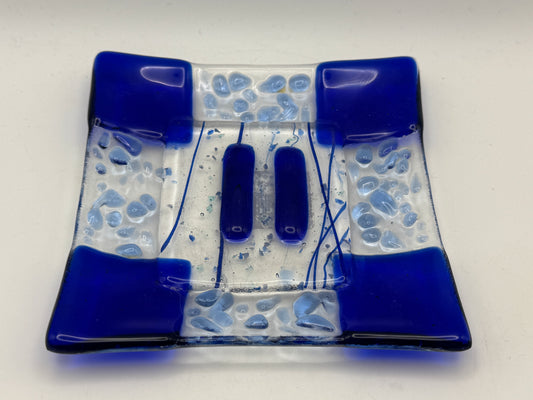 Beth’s Glass Creations – Cobalt Blue Geometric Fused Glass Trinket & Soap Dish