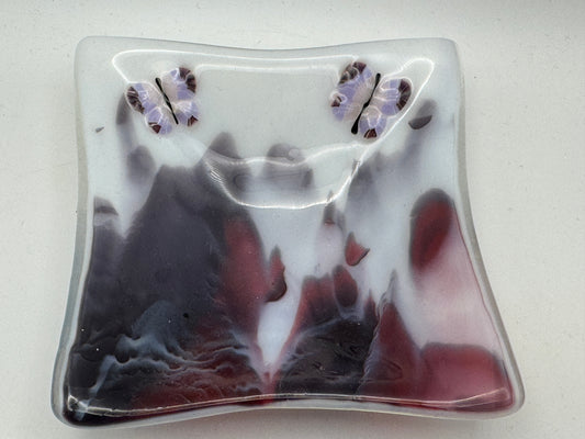 Beth’s Glass Creations – Purple Butterfly Fused Glass Trinket & Soap Dish