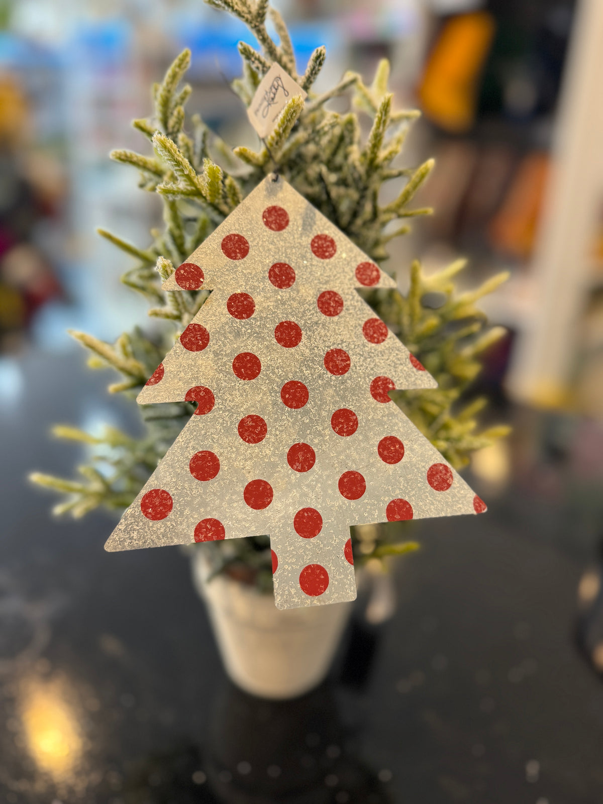 Decorated Metal Christmas Tree Ornament – Red Polka Dot