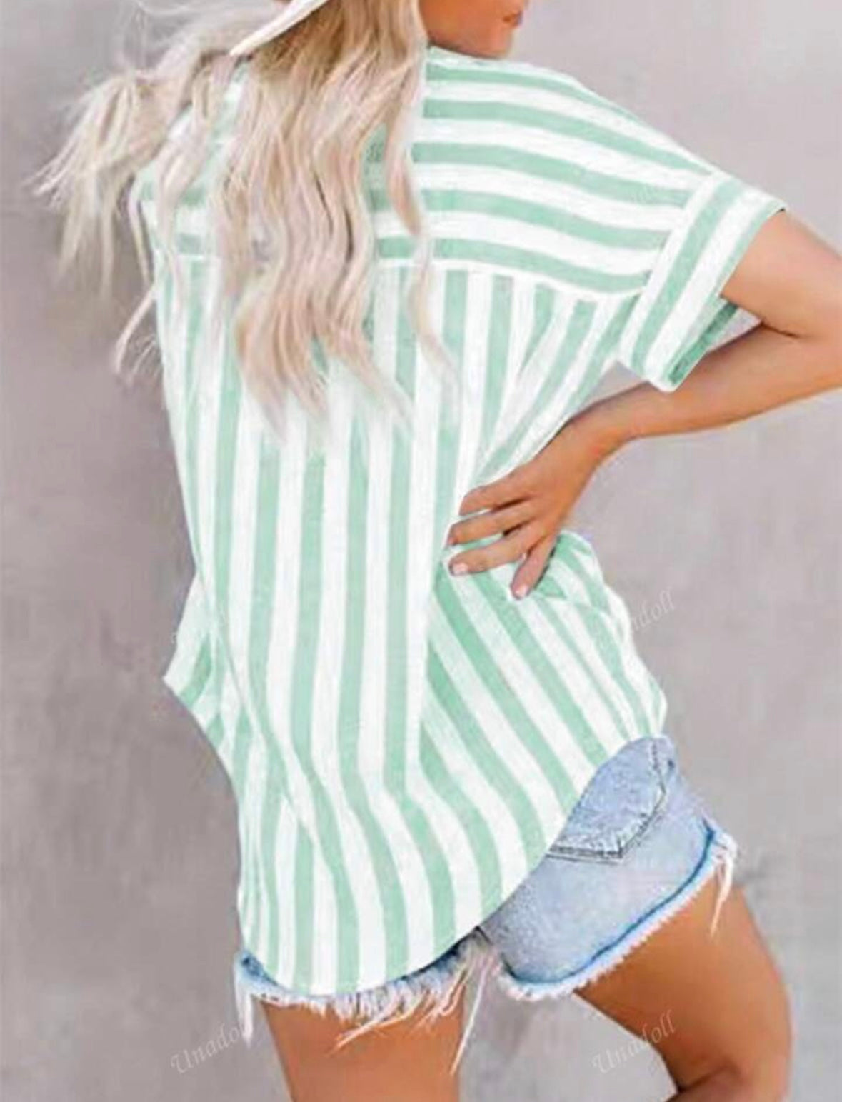 Ladies' Summer Leisure Striped Shirt - Green